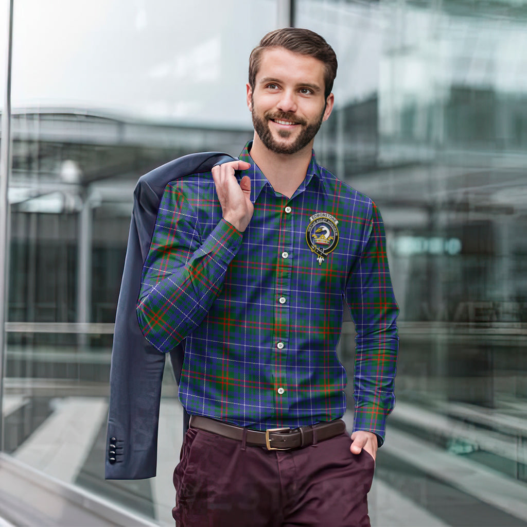 Edmonstone Tartan Long Sleeve Button Up Shirt with Family Crest - Tartan Vibes Clothing