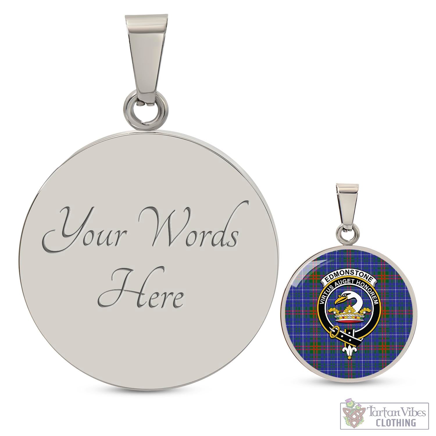 Edmonstone Tartan Circle Necklace with Family Crest Luxury Necklace (Silver) Yes - Tartan Vibes Clothing