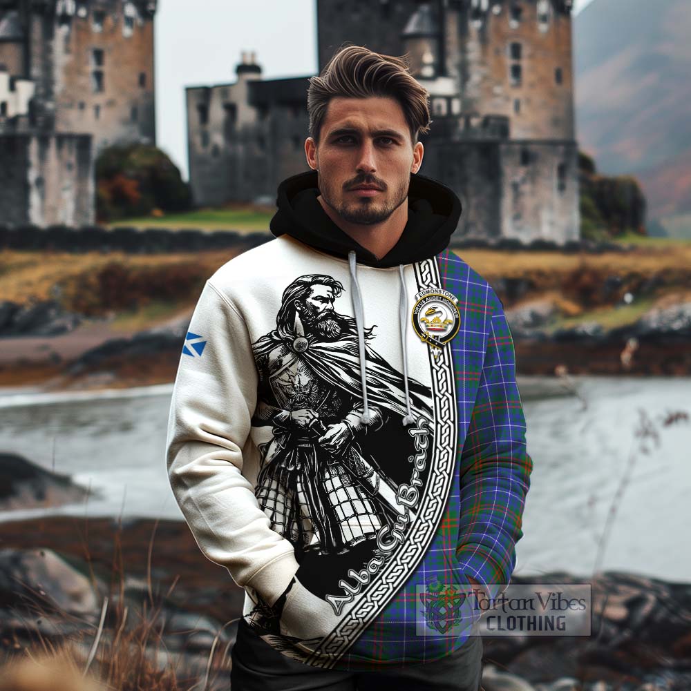 Edmonstone Tartan Clan Crest Cotton Hoodie with Highlander Warrior Celtic Style - Tartan Vibes Clothing