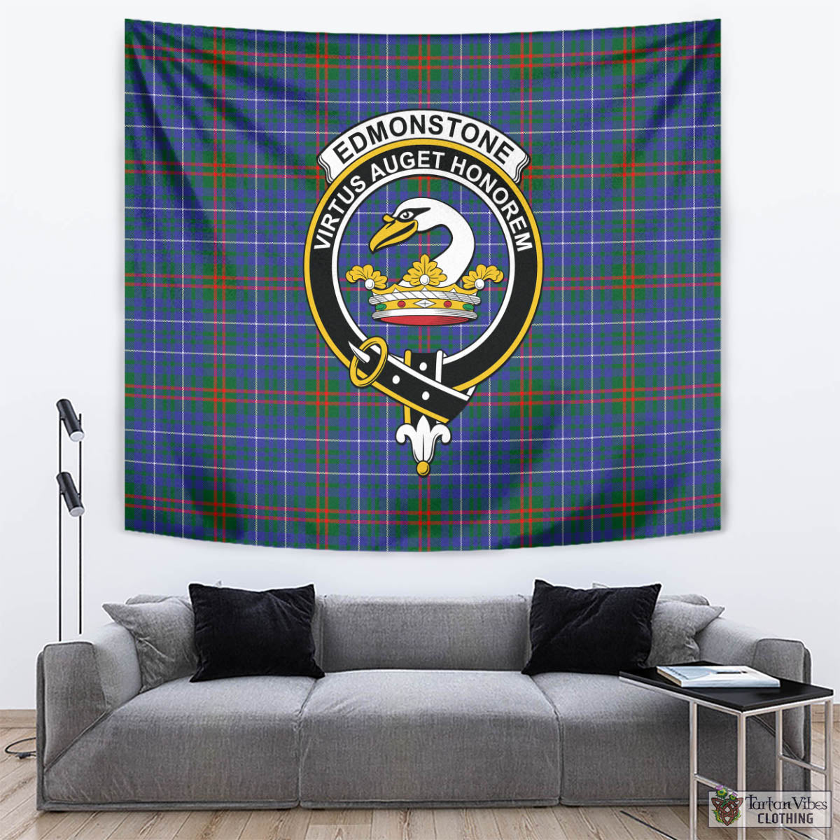 Edmonstone Tartan Tapestry Wall Hanging and Home Decor for Room with Family Crest - Tartan Vibes Clothing