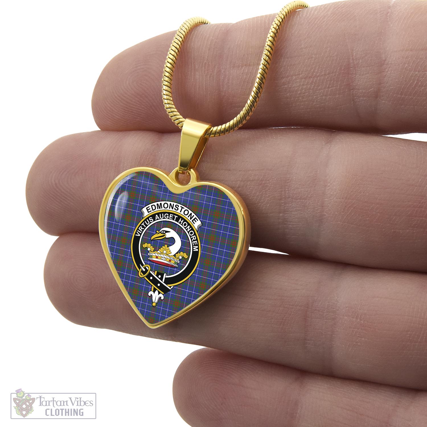Edmonstone Tartan Heart Necklace with Family Crest - Tartan Vibes Clothing