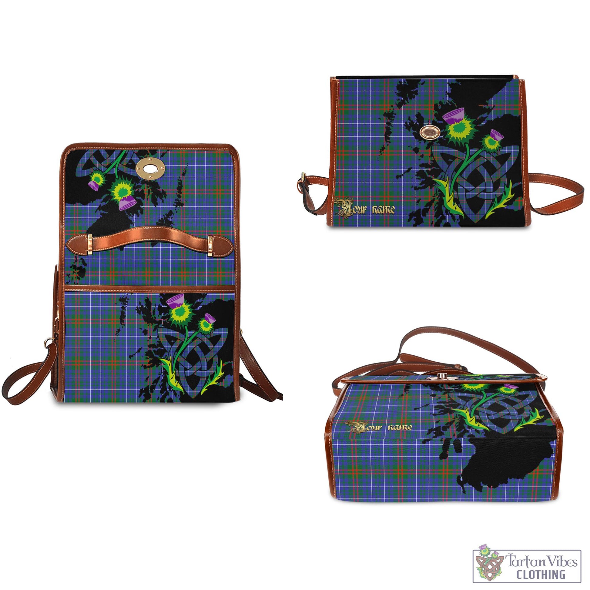 Tartan Vibes Clothing Edmonstone Tartan Waterproof Canvas Bag with Scotland Map and Thistle Celtic Accents