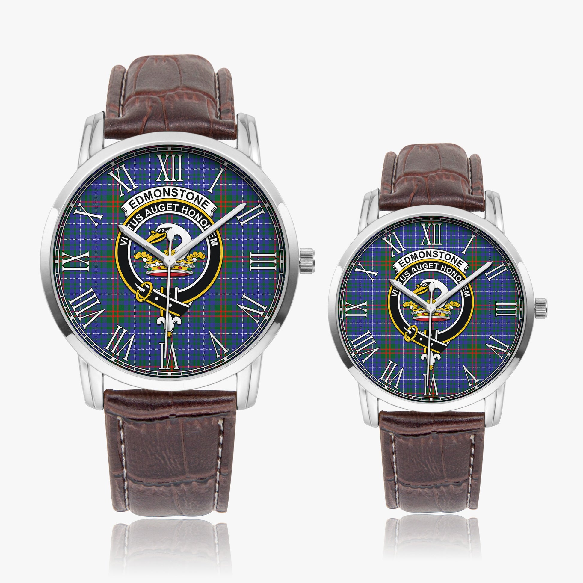 Edmonstone Tartan Family Crest Leather Strap Quartz Watch - Tartan Vibes Clothing