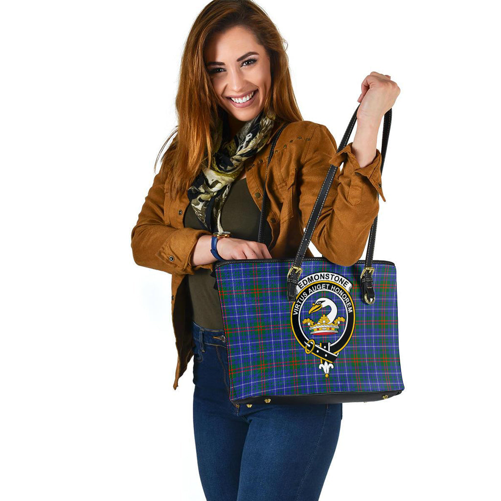 Edmonstone Tartan Leather Tote Bag with Family Crest - Tartan Vibes Clothing
