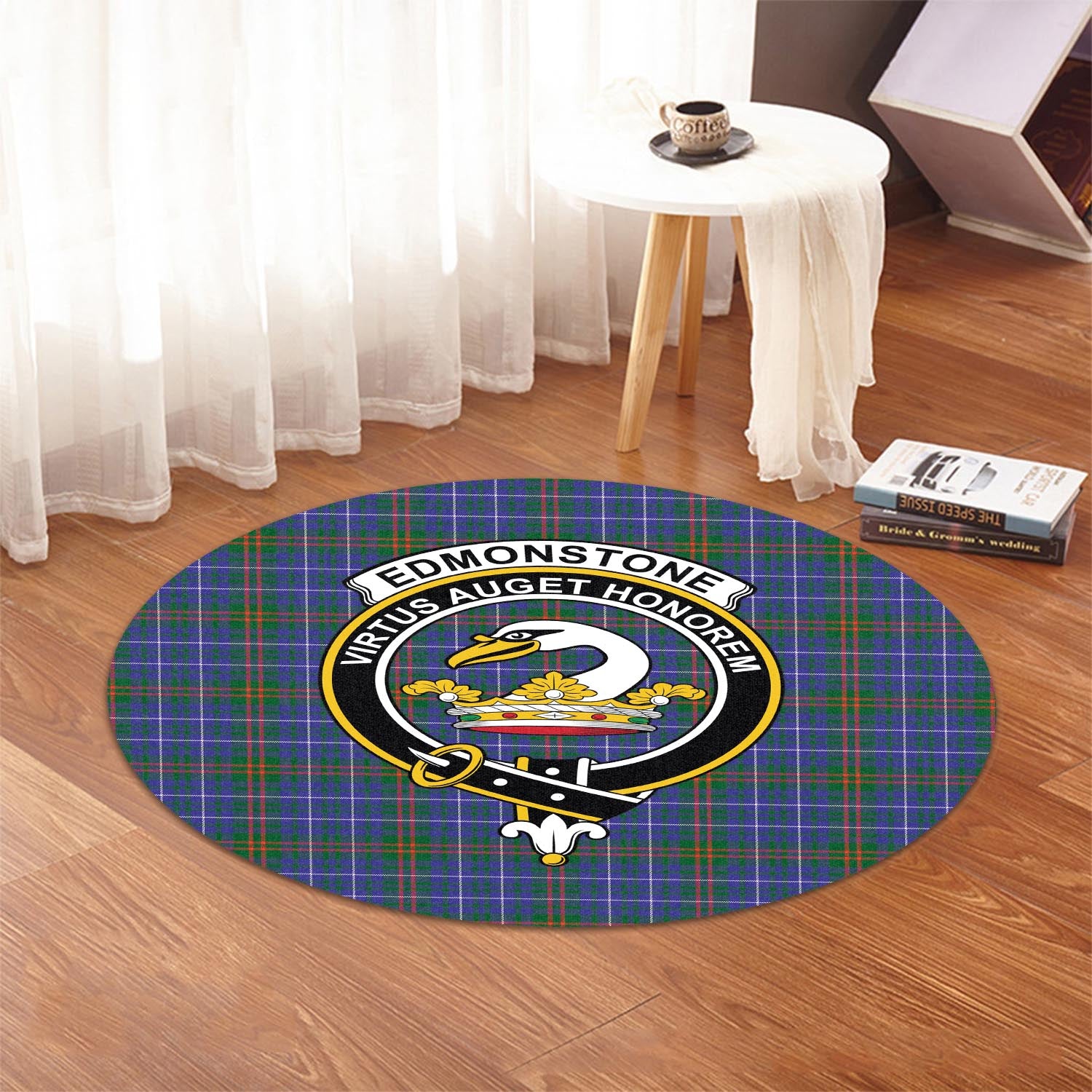 Edmonstone Tartan Round Rug with Family Crest - Tartan Vibes Clothing
