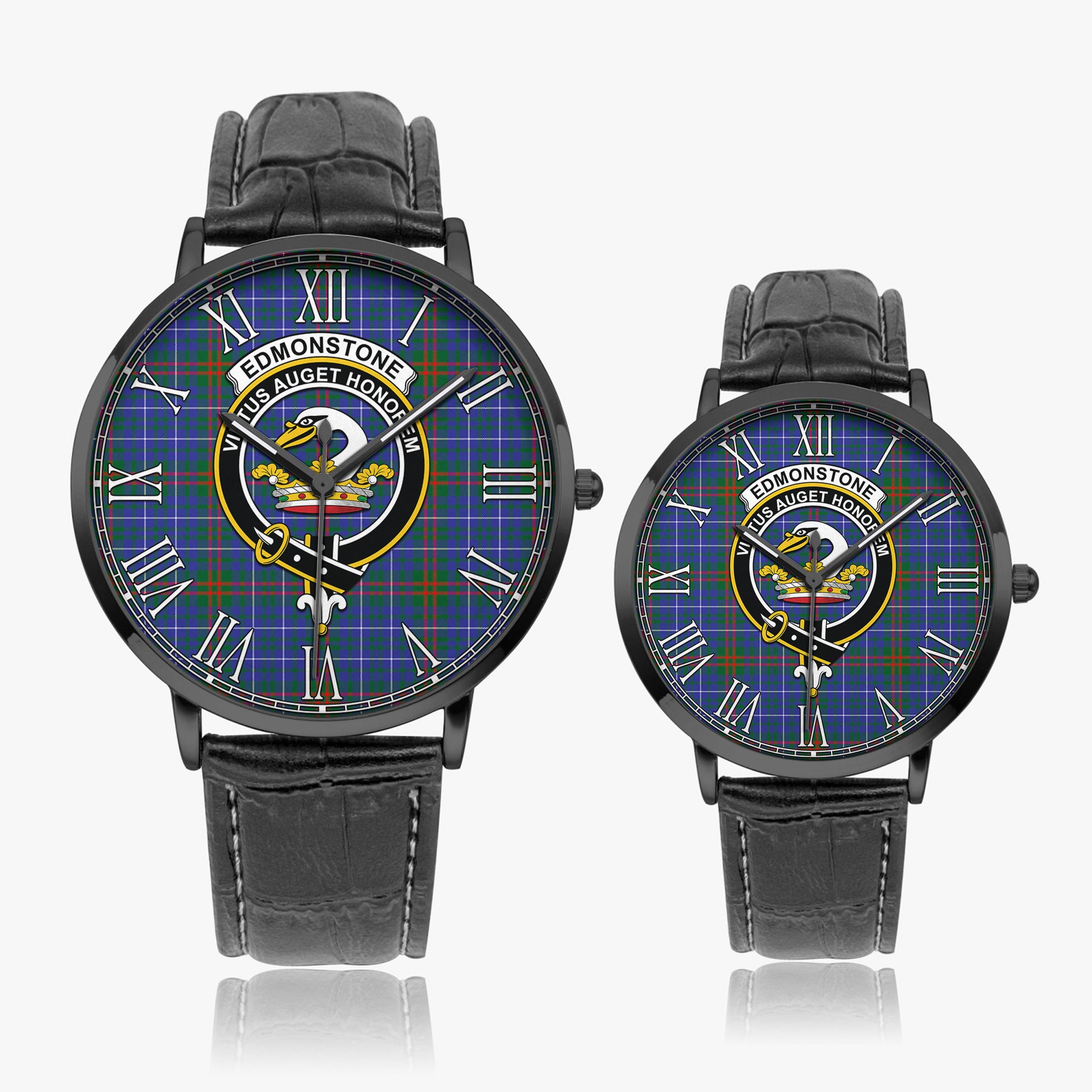 Edmonstone Tartan Family Crest Leather Strap Quartz Watch - Tartan Vibes Clothing