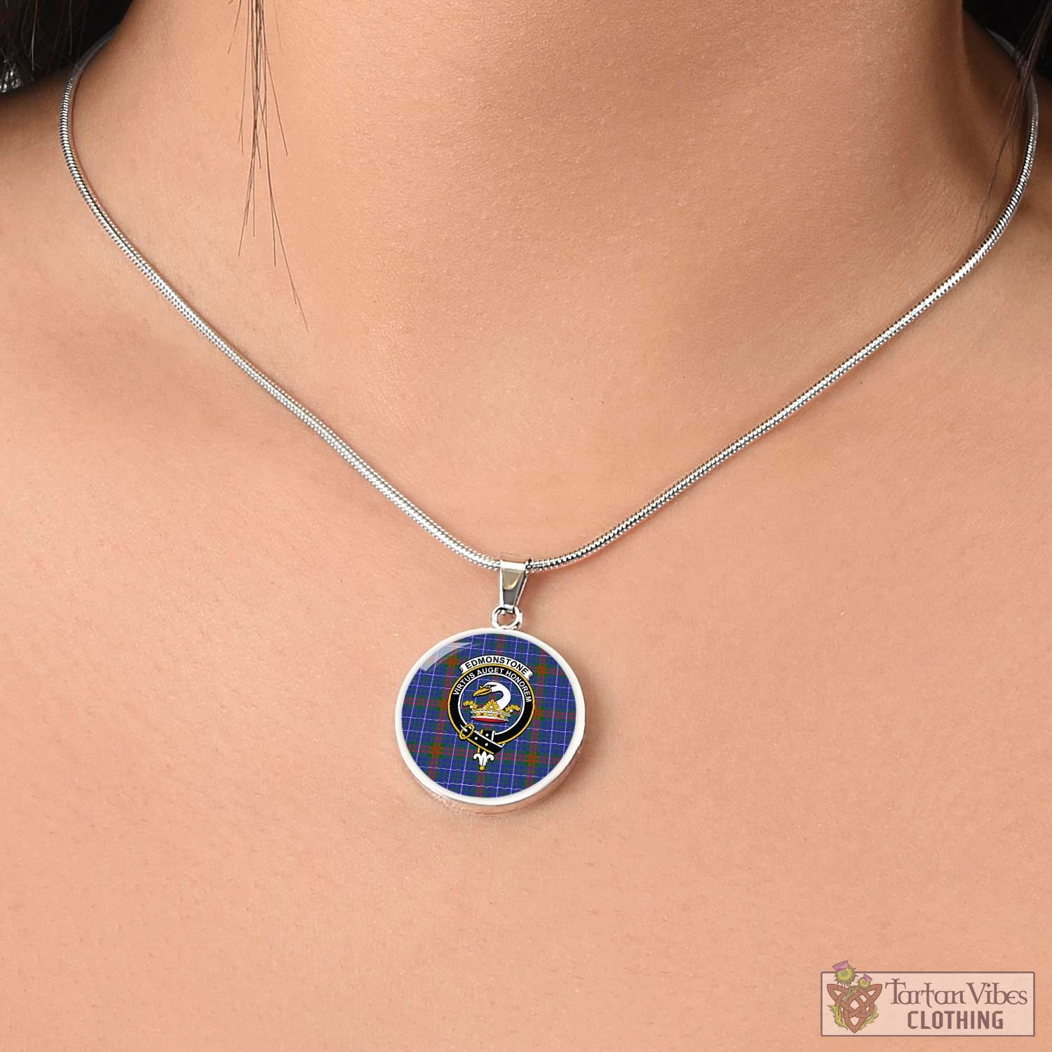 Edmonstone Tartan Circle Necklace with Family Crest - Tartan Vibes Clothing