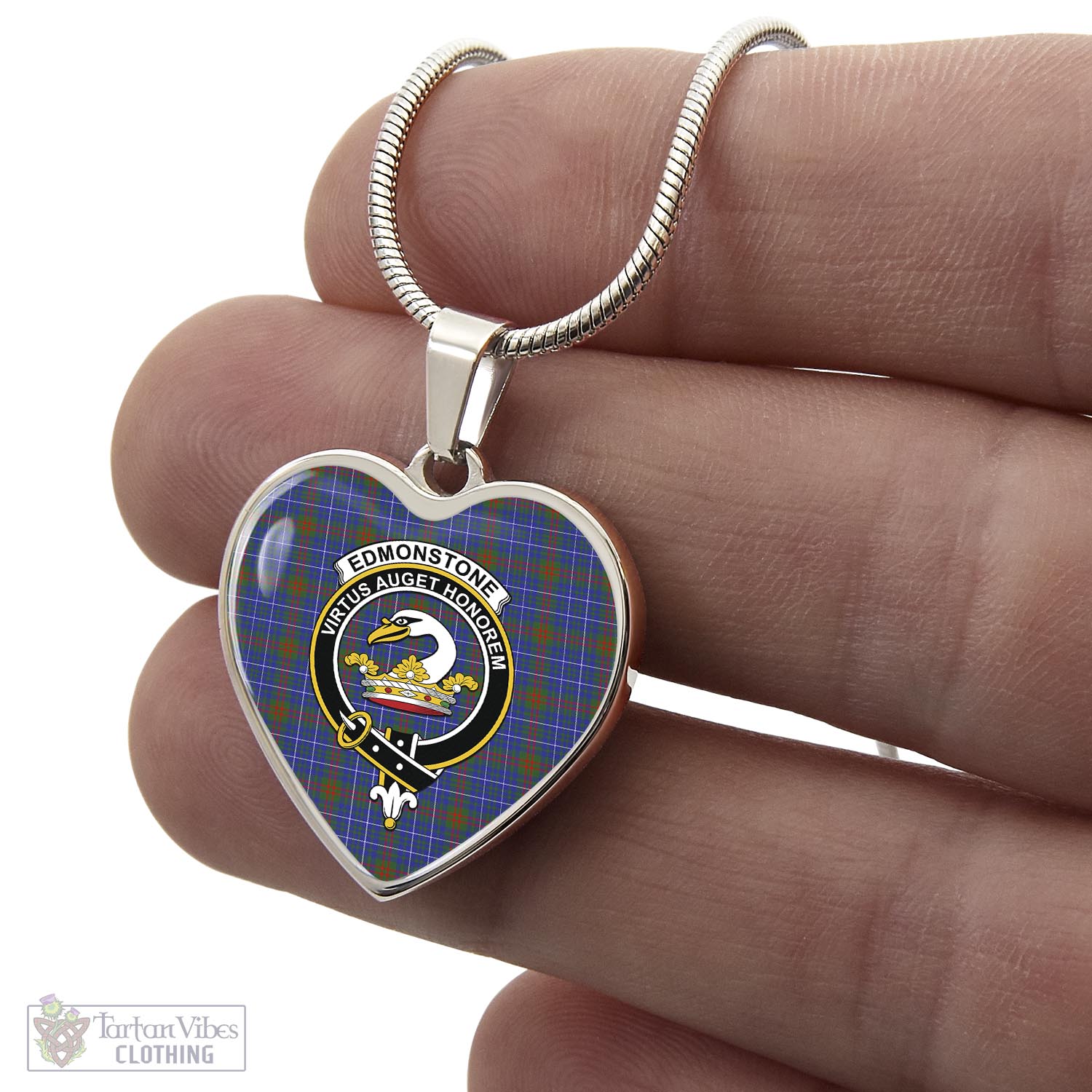 Edmonstone Tartan Heart Necklace with Family Crest - Tartan Vibes Clothing