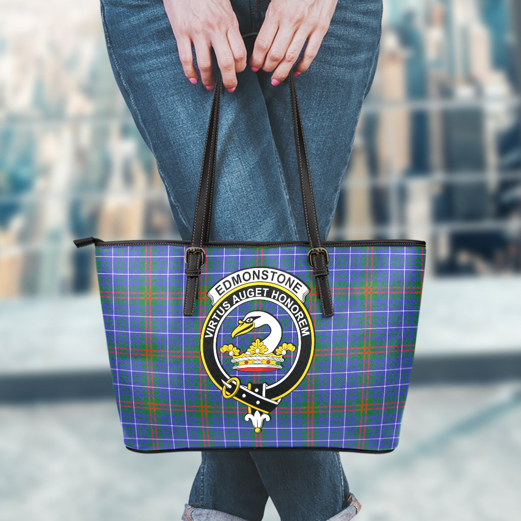 Edmonstone Tartan Leather Tote Bag with Family Crest - Tartan Vibes Clothing