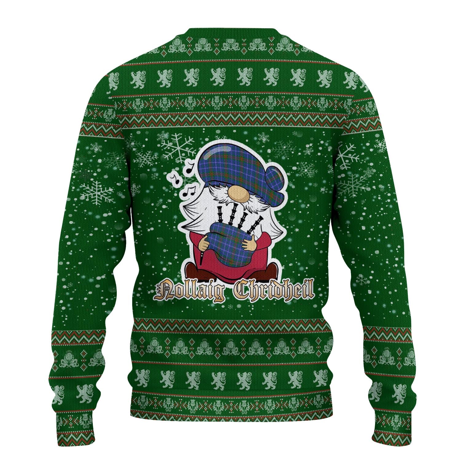 Edmonstone Clan Christmas Family Knitted Sweater with Funny Gnome Playing Bagpipes - Tartanvibesclothing