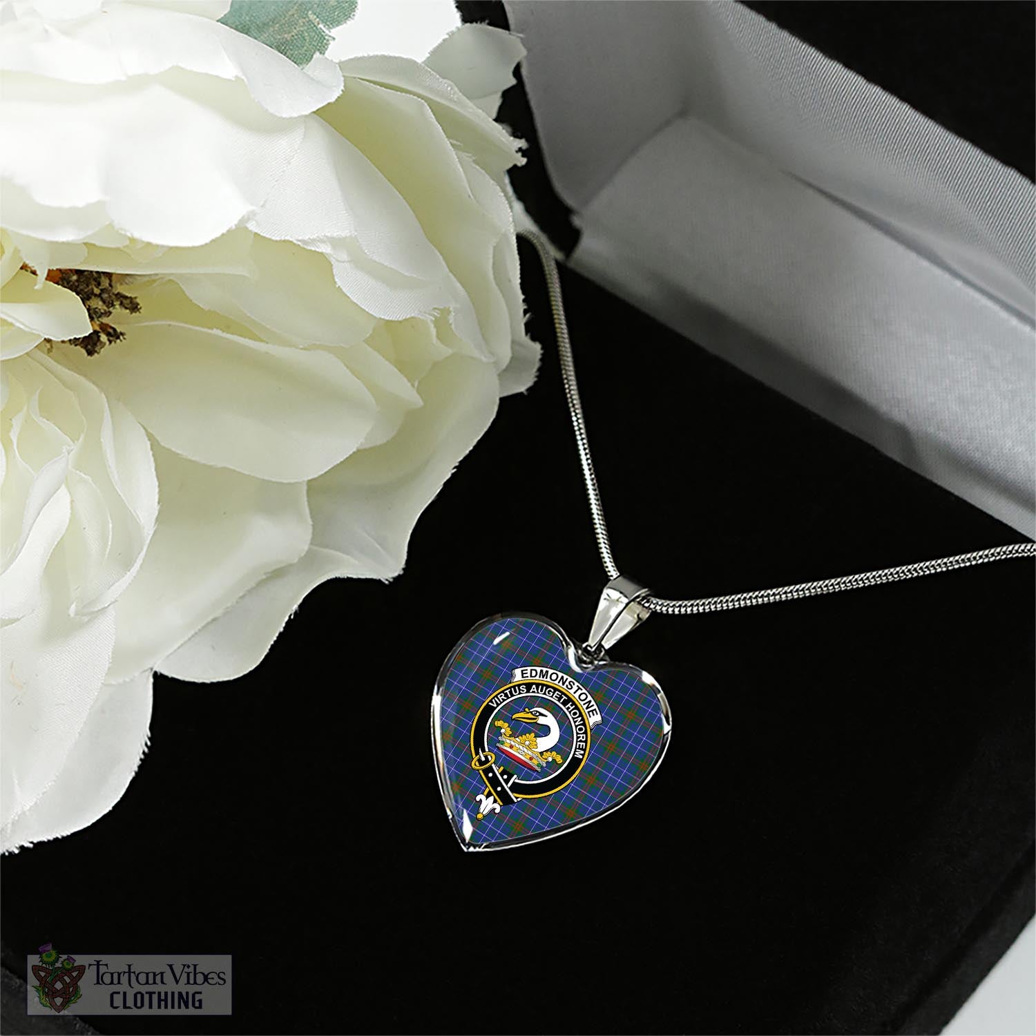 Edmonstone Tartan Heart Necklace with Family Crest - Tartan Vibes Clothing