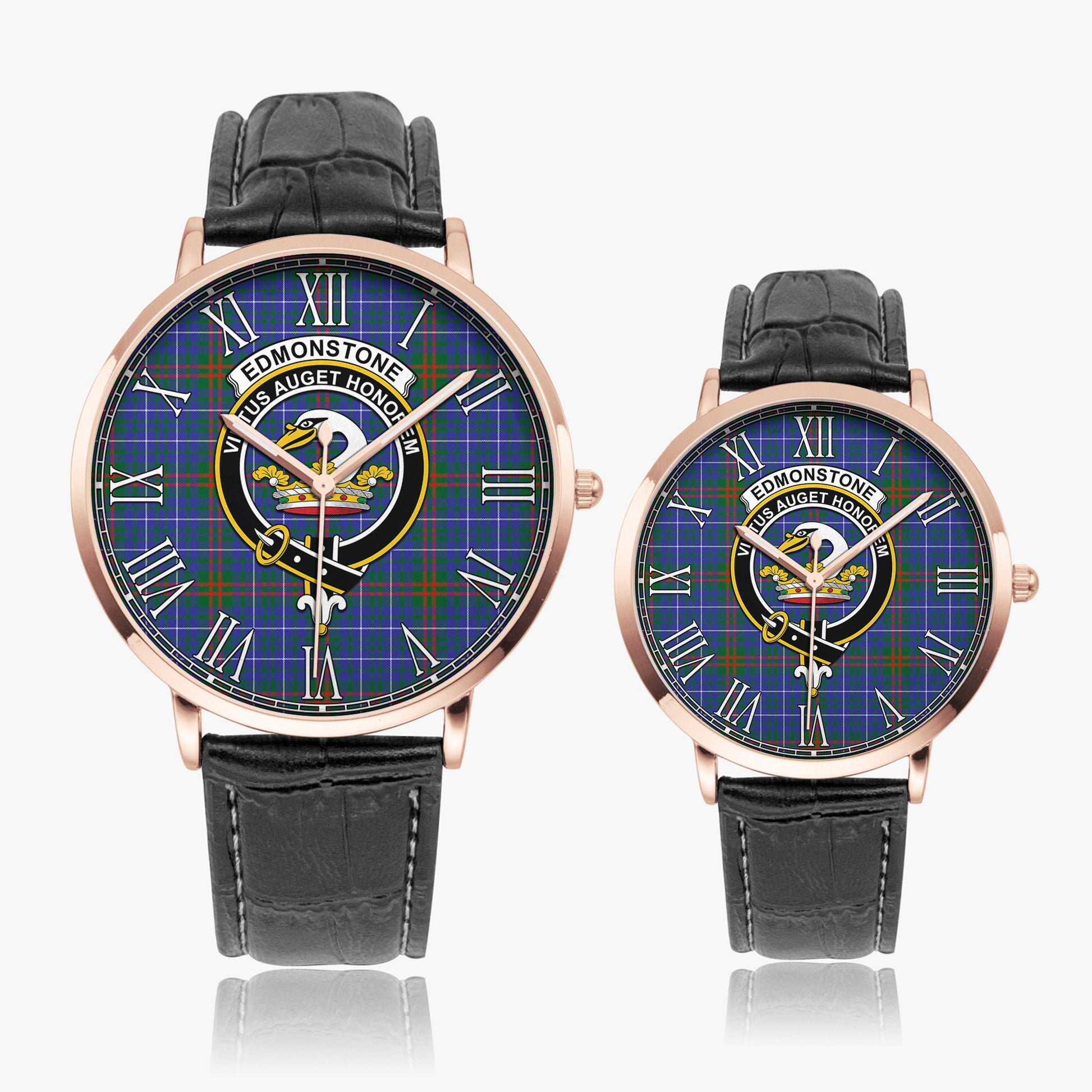 Edmonstone Tartan Family Crest Leather Strap Quartz Watch - Tartan Vibes Clothing