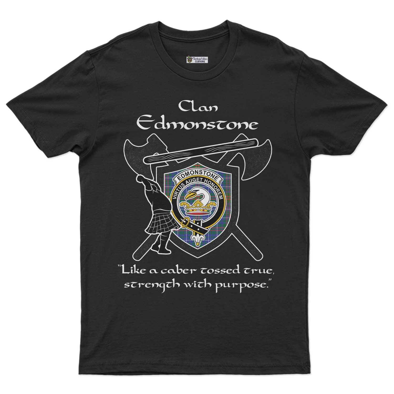 Edmonstone Clan Crest Highland Game T Shirt Strength With Purpose Style Unisex S Cotton Fabric - Tartan Vibes Clothing