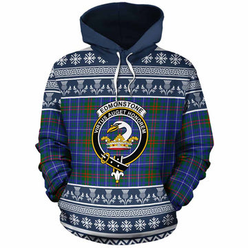 Edmonstone Clan Tartan Christmas Cotton Hoodie with Family Crest