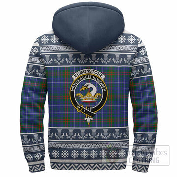 Edmonstone Clan Tartan Christmas Fleece Hoodie with Family Crest
