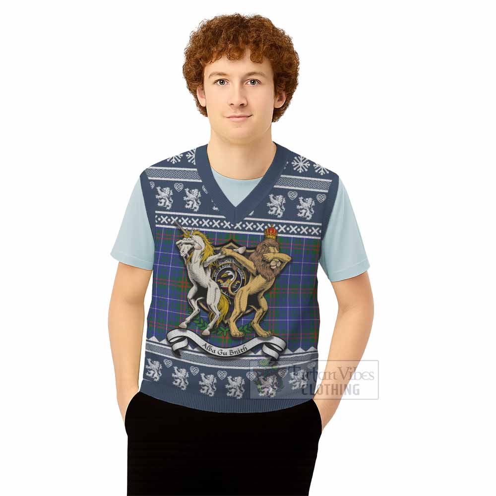 Edmonstone Clan Tartan Crest Christmas Knitted V-Neck Vest Coat of Arms Funny Style - Tartan Vibes Clothing