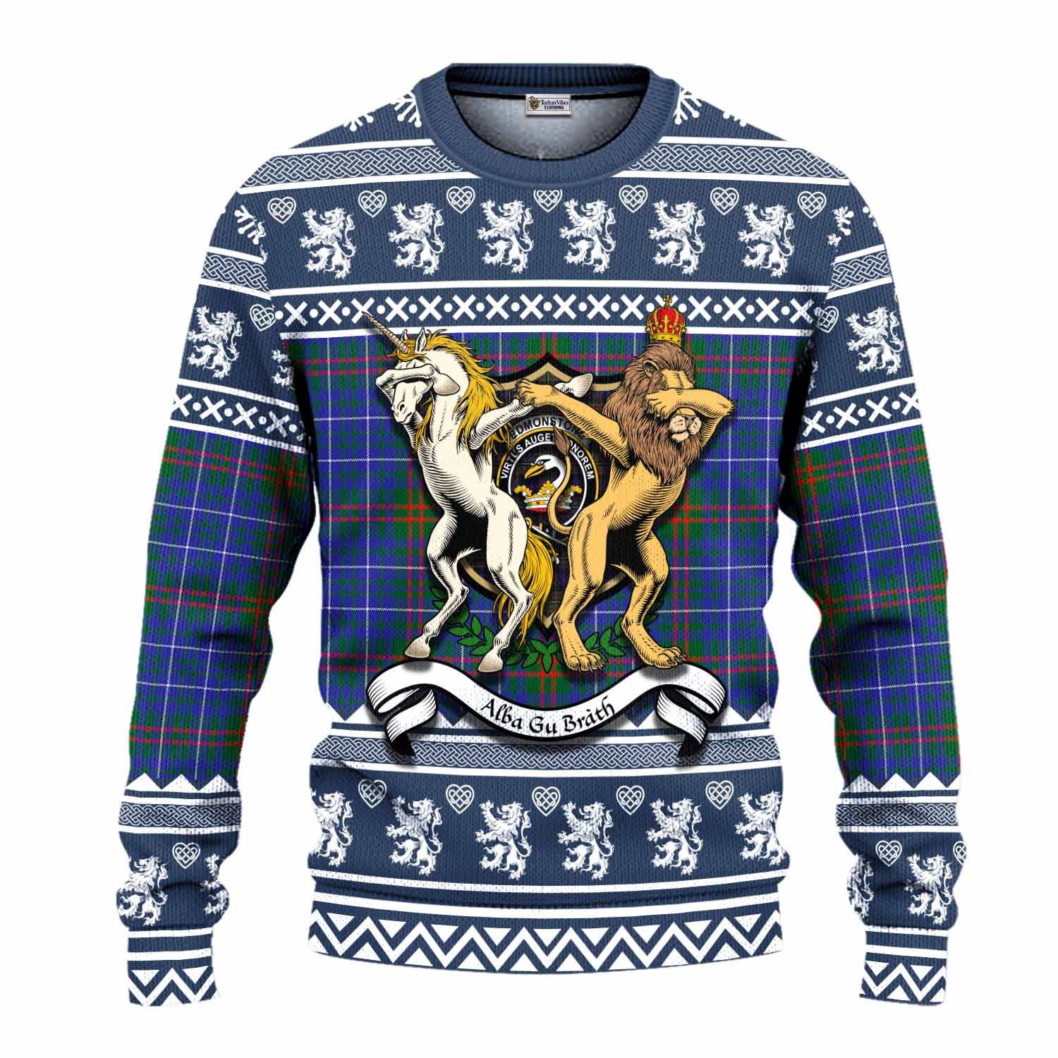 Edmonstone Clan Tartan Crest Christmas Ugly Sweater Coat of Arms Funny Style - Tartan Vibes Clothing