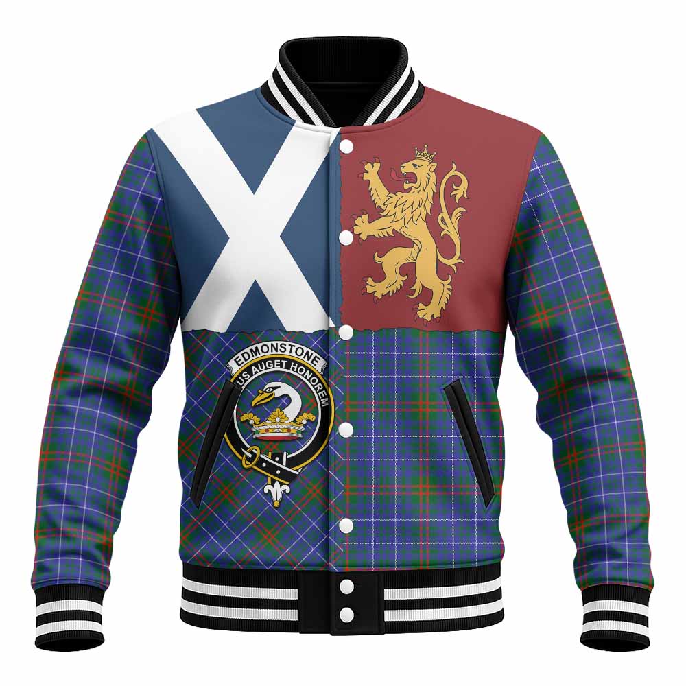 Edmonstone Crest Tartan Baseball Jacket with Lion Rampant Saltire Style