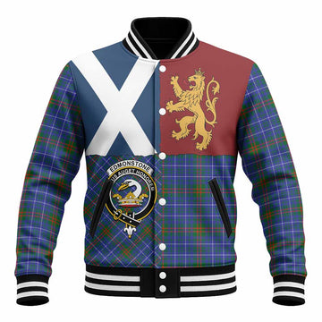 Edmonstone Crest Tartan Baseball Jacket with Lion Rampant Saltire Style