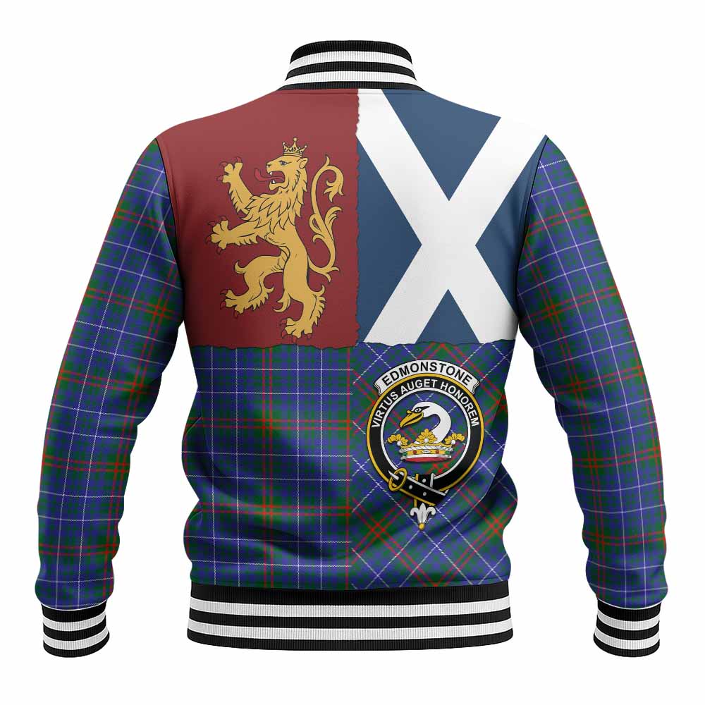 Edmonstone Crest Tartan Baseball Jacket with Lion Rampant Saltire Style