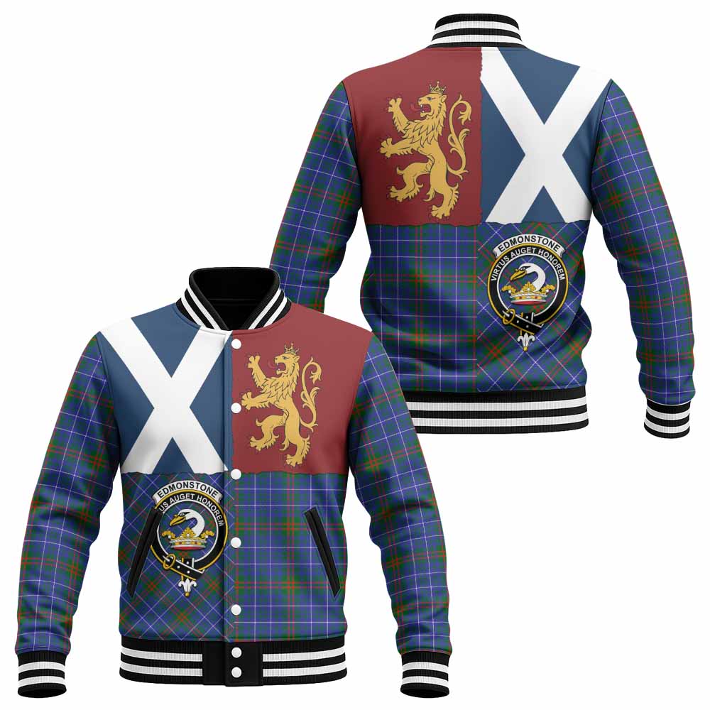 Edmonstone Crest Tartan Baseball Jacket with Lion Rampant Saltire Style