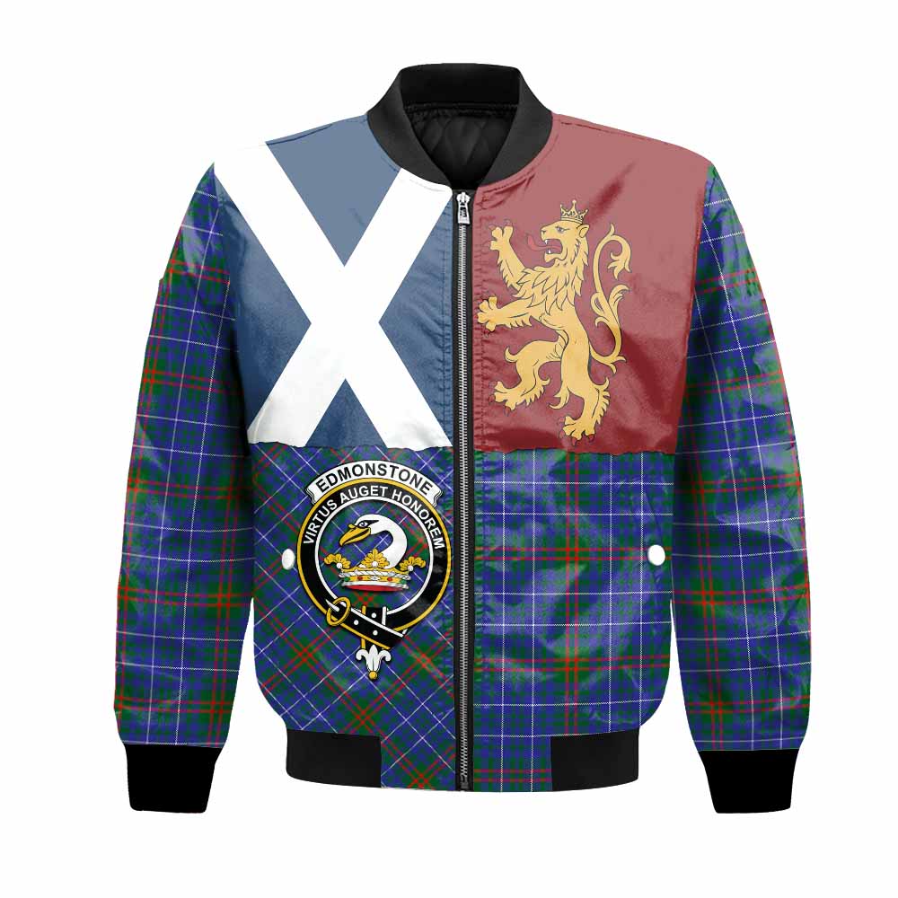 Edmonstone Crest Tartan Bomber Jacket with Lion Rampant Saltire Style