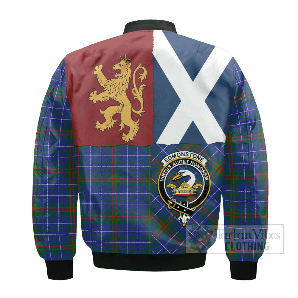 Edmonstone Crest Tartan Bomber Jacket with Lion Rampant Saltire Style