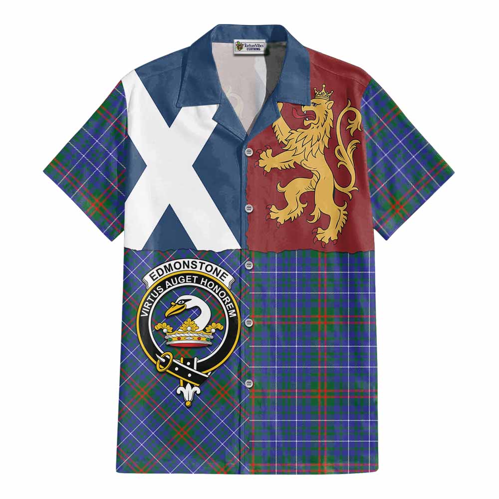 Edmonstone Crest Tartan Cotton Hawaiian Shirt with Lion Rampant Saltire Style - Tartan Vibes Clothing