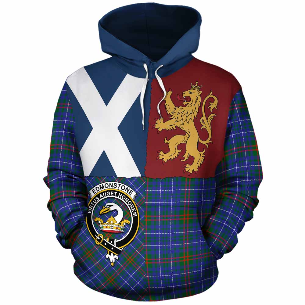 Edmonstone Crest Tartan Cotton Hoodie with Lion Rampant Saltire Style - Tartan Vibes Clothing