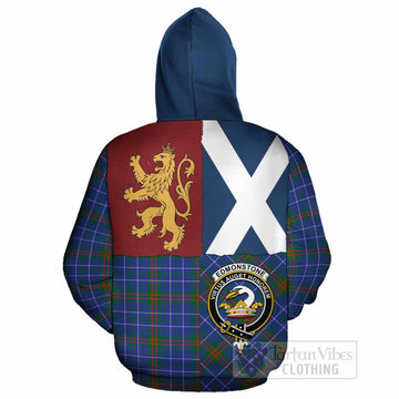 Edmonstone Crest Tartan Cotton Hoodie with Lion Rampant Saltire Style