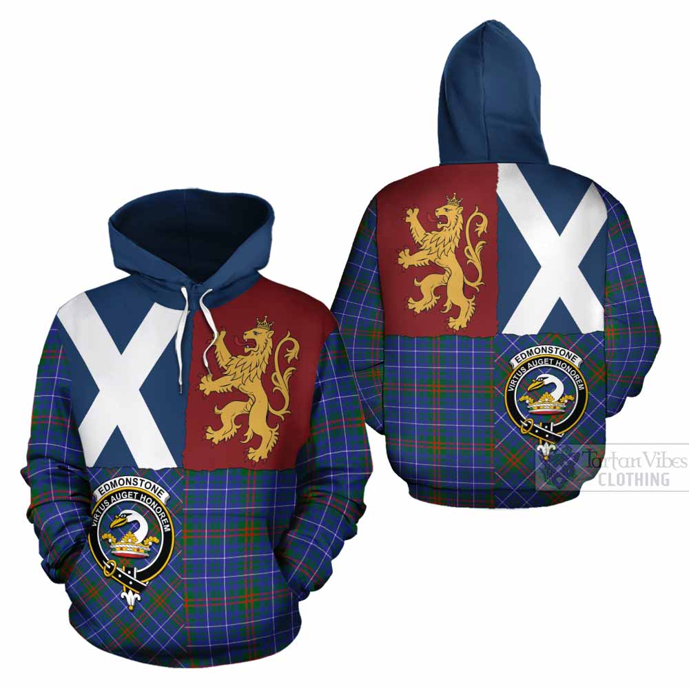 Edmonstone Crest Tartan Cotton Hoodie with Lion Rampant Saltire Style - Tartan Vibes Clothing
