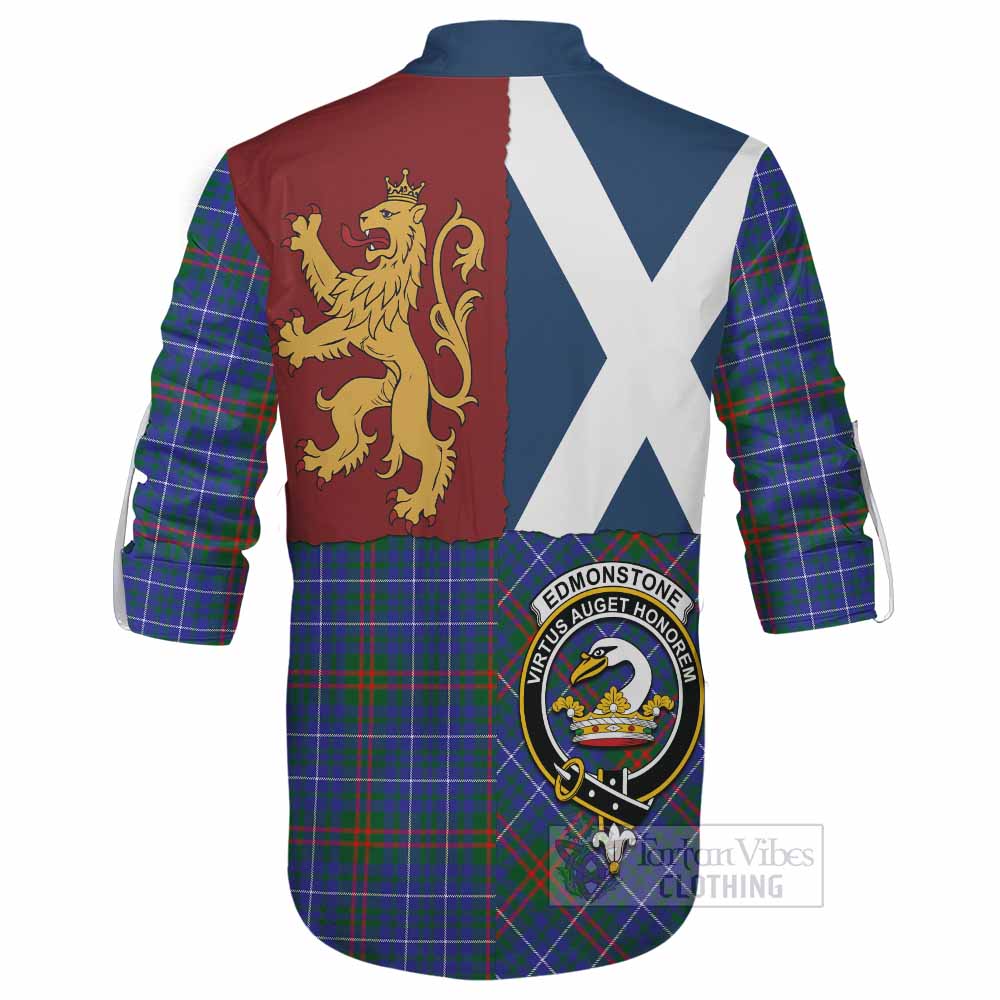 Edmonstone Crest Tartan Ghillie Shirt with Lion Rampant Saltire Style - Tartan Vibes Clothing