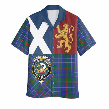 Edmonstone Crest Tartan Hawaiian Shirt with Lion Rampant Saltire Style