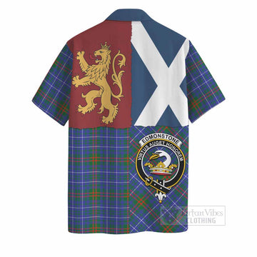 Edmonstone Crest Tartan Hawaiian Shirt with Lion Rampant Saltire Style