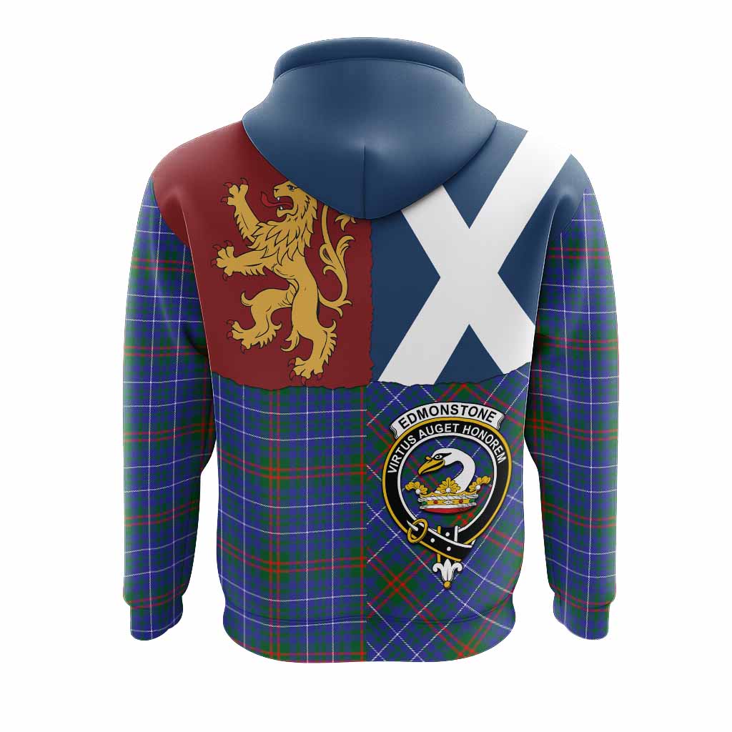 Edmonstone Crest Tartan Hoodie with Lion Rampant Saltire Style
