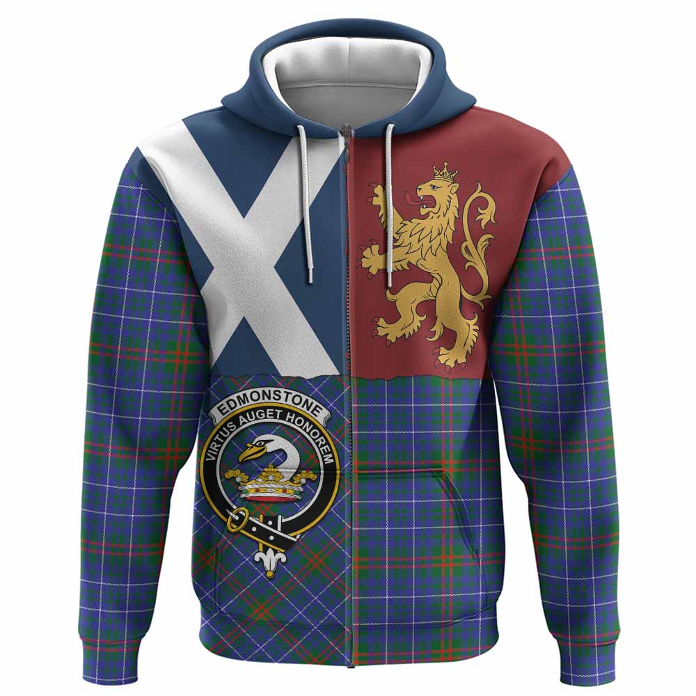 Edmonstone Crest Tartan Hoodie with Lion Rampant Saltire Style