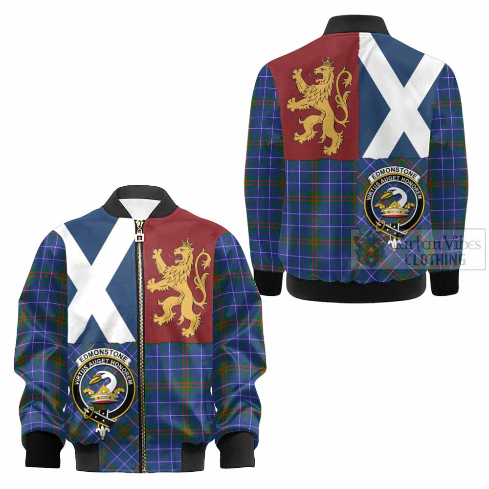 Edmonstone Crest Tartan Kid Bomber Jacket with Lion Rampant Saltire Style - Tartan Vibes Clothing
