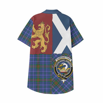 Edmonstone Crest Tartan Kid Hawaiian Shirt with Lion Rampant Saltire Style