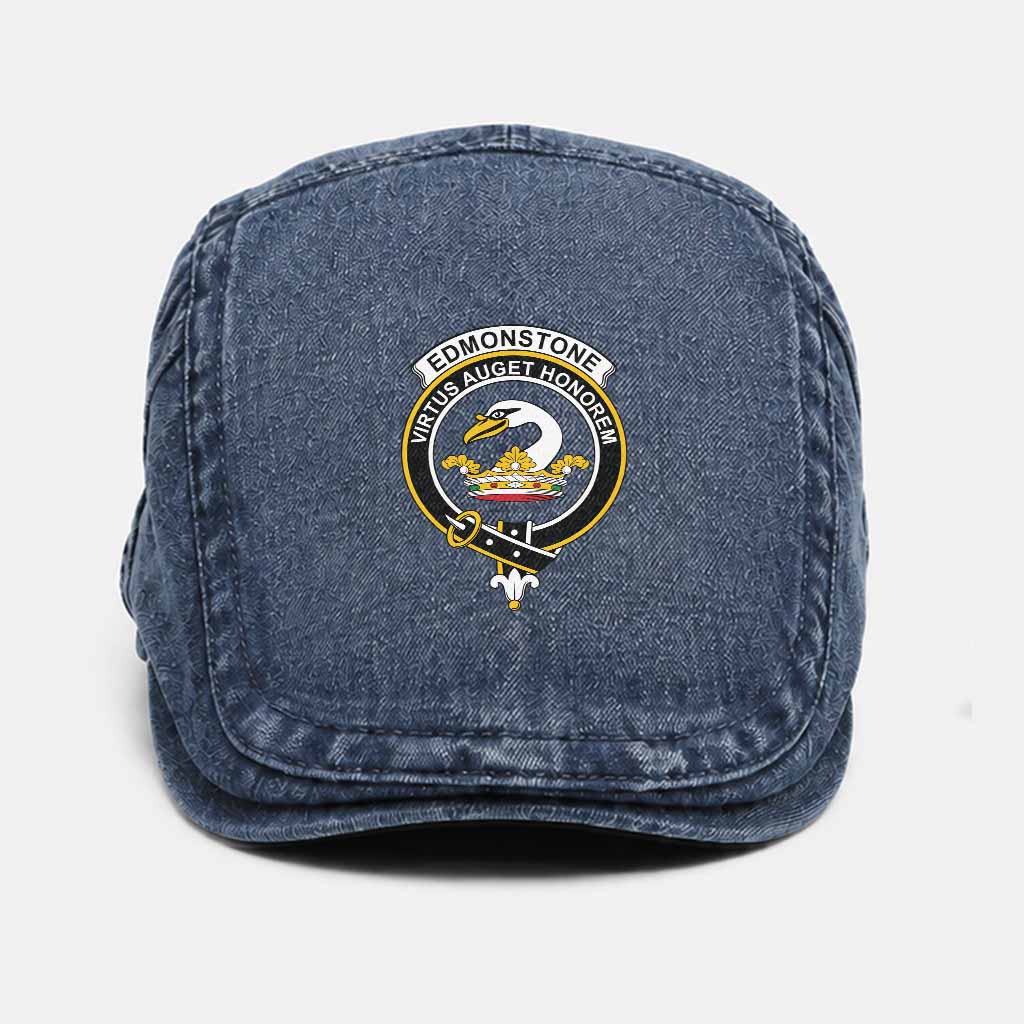 Edmonstone Scottish Clan Crest Washed Flat Cap - Unisex Jeff Cap One Size (Adjustable) Dark Blue - Tartan Vibes Clothing