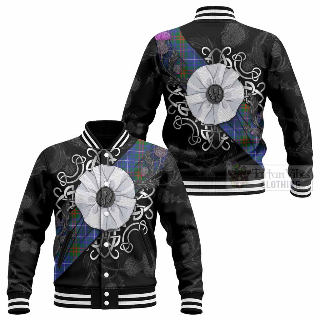 Edmonstone Tartan Baseball Jacket Jacobite White Rose - Tartan Vibes Clothing