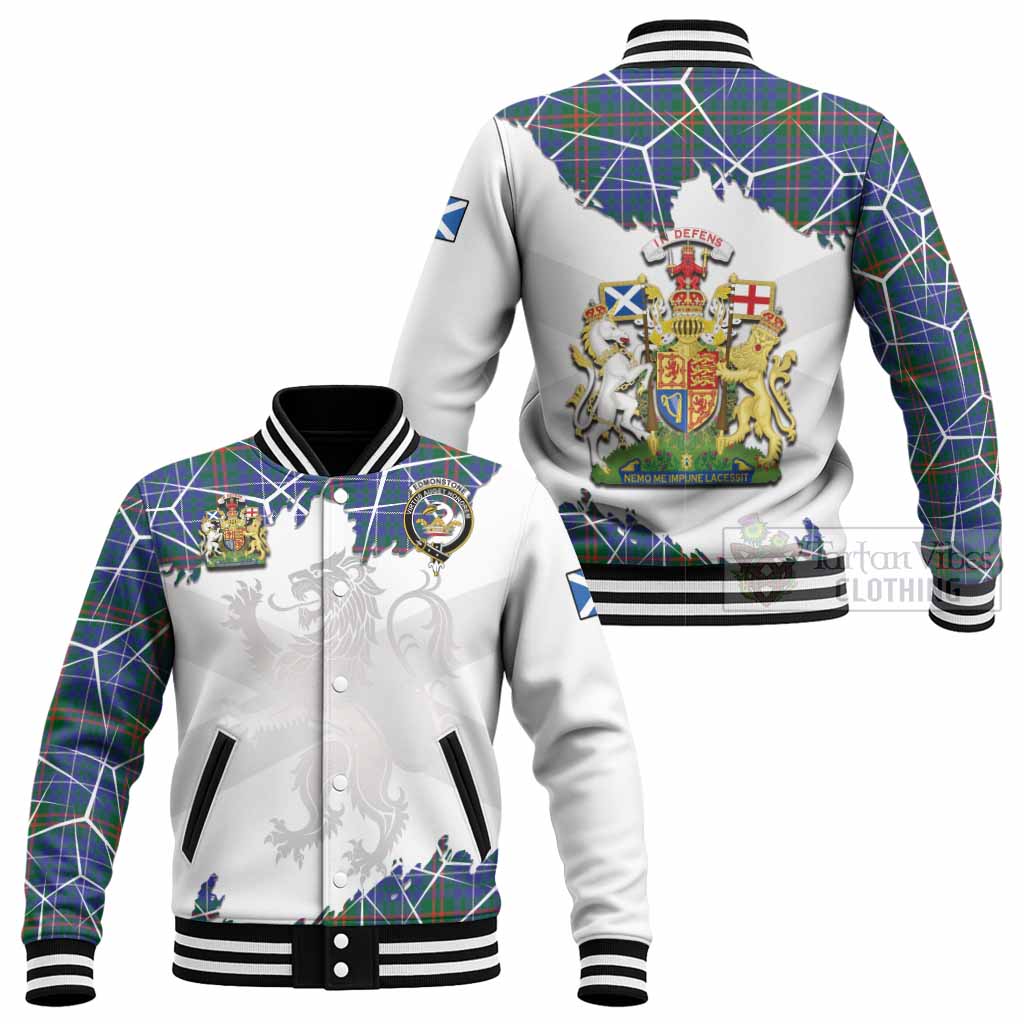 Edmonstone Tartan Baseball Jacket with Family Crest and Lion Rampant Grunge Style