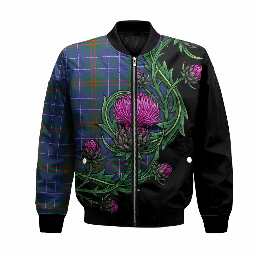Edmonstone Tartan Bomber Jacket Resilient Scottish Thistle Unisex Black - Tartan Vibes Clothing