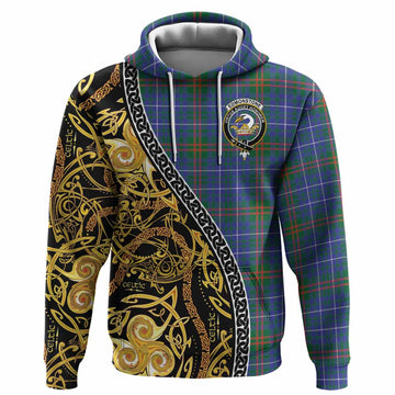 Edmonstone Tartan Crest Hoodie Celtic Knot and Triple Trickle Spiral Symbols