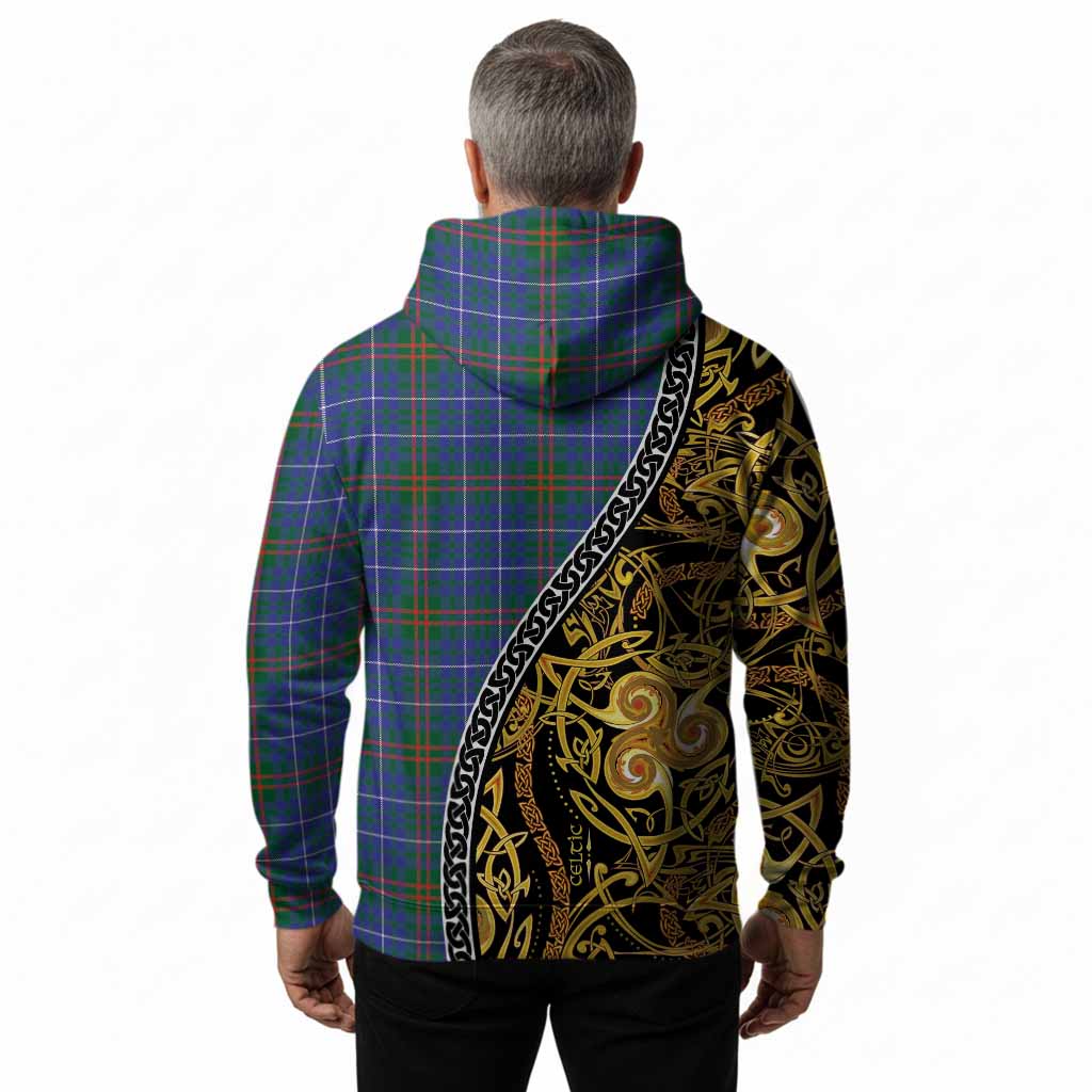 Edmonstone Tartan Crest Hoodie Celtic Knot and Triple Trickle Spiral Symbols