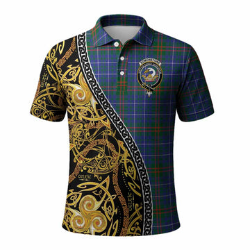 Edmonstone Tartan Crest Polo Shirt Celtic Knot and Triple Trickle Spiral Symbols