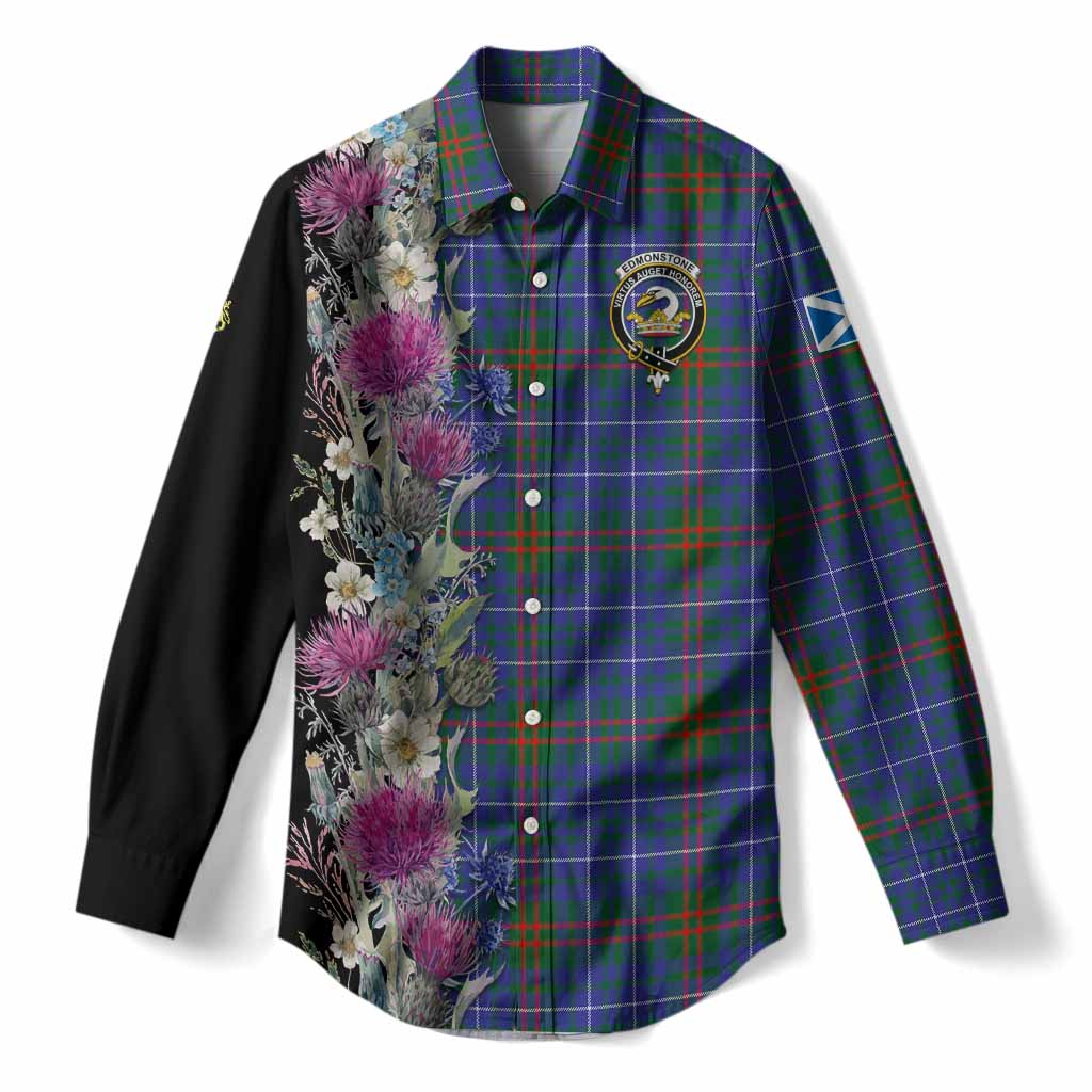 Edmonstone Tartan Crest Thistle Floral Women Casual Shirt
