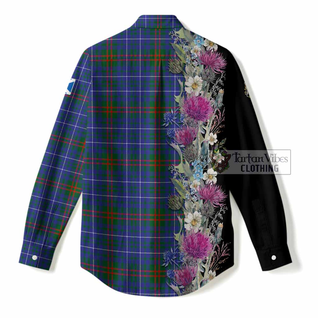 Edmonstone Tartan Crest Thistle Floral Women Casual Shirt