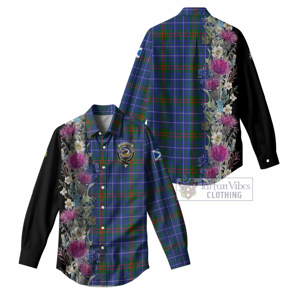 Edmonstone Tartan Crest Thistle Floral Women Casual Shirt