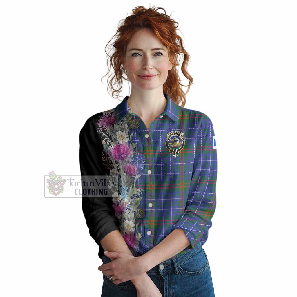 Edmonstone Tartan Crest Thistle Floral Women Casual Shirt