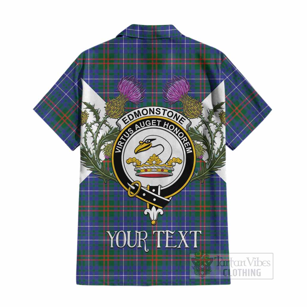 Edmonstone Tartan Family Crest Cotton Hawaiian Shirt Scottish Burns Night Thistle Floral